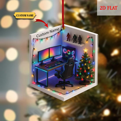 Personalized Name Dreamy Gaming Room 2D Flat Ornament, Gaming Acrylic Ornament, Video Game Ornament,Gamer Gift, Gamming Room Ornament