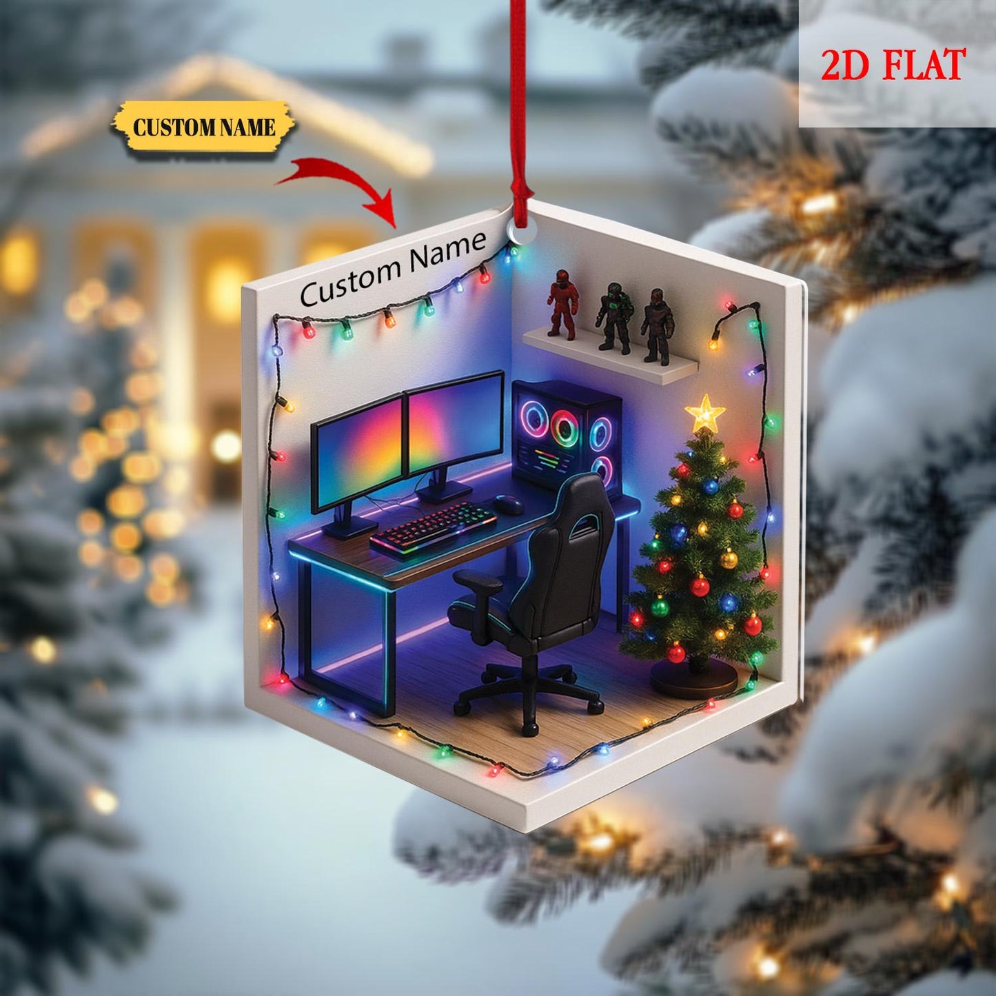 Personalized Name Dreamy Gaming Room 2D Flat Ornament, Gaming Acrylic Ornament, Video Game Ornament,Gamer Gift, Gamming Room Ornament