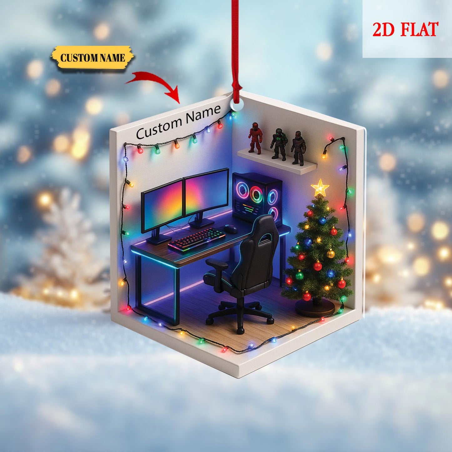 Personalized Name Dreamy Gaming Room 2D Flat Ornament, Gaming Acrylic Ornament, Video Game Ornament,Gamer Gift, Gamming Room Ornament