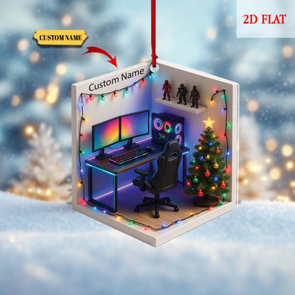 Personalized Name Dreamy Gaming Room 2D Flat Ornament, Gaming Acrylic Ornament, Video Game Ornament,Gamer Gift, Gamming Room Ornament