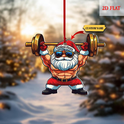 Personalized Santa Gym 2D Flat Ornament, Personalized Santa Gym ornament, Santa Claus Weightlifting Christmas Ornament, Gym lover ornament