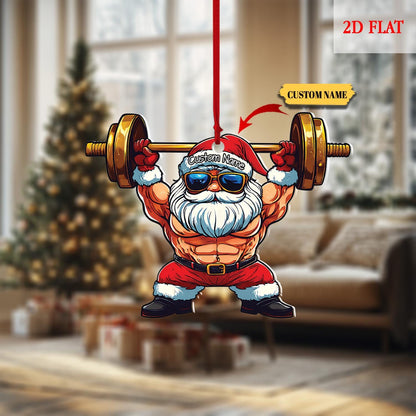 Personalized Santa Gym 2D Flat Ornament, Personalized Santa Gym ornament, Santa Claus Weightlifting Christmas Ornament, Gym lover ornament