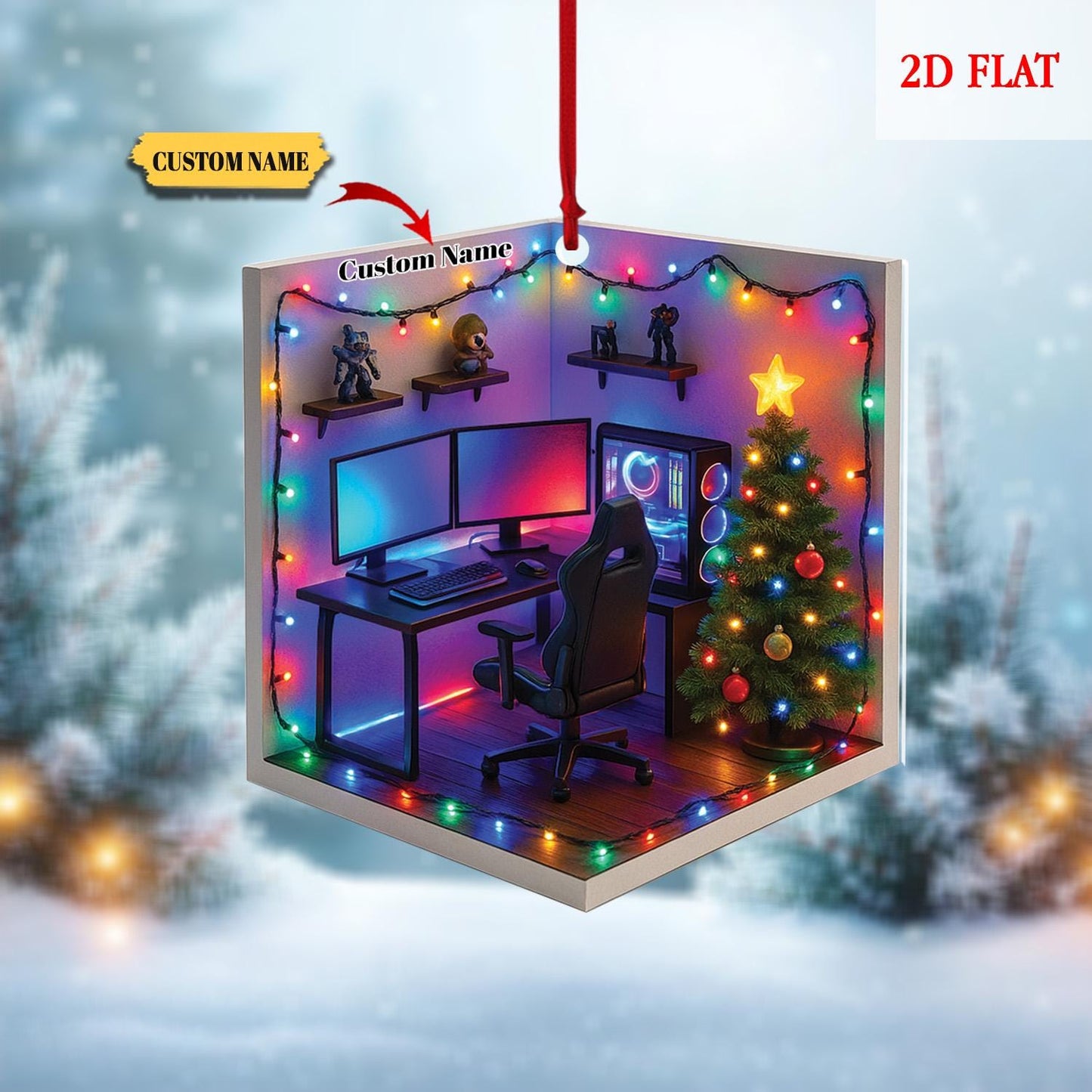 Personalized Name 2D FLAT Dreamy Gaming Room Acrylic Ornament, Gaming Room Ornament, Gift for Gamers,Acrylic Ornament, Gamming Room Ornament