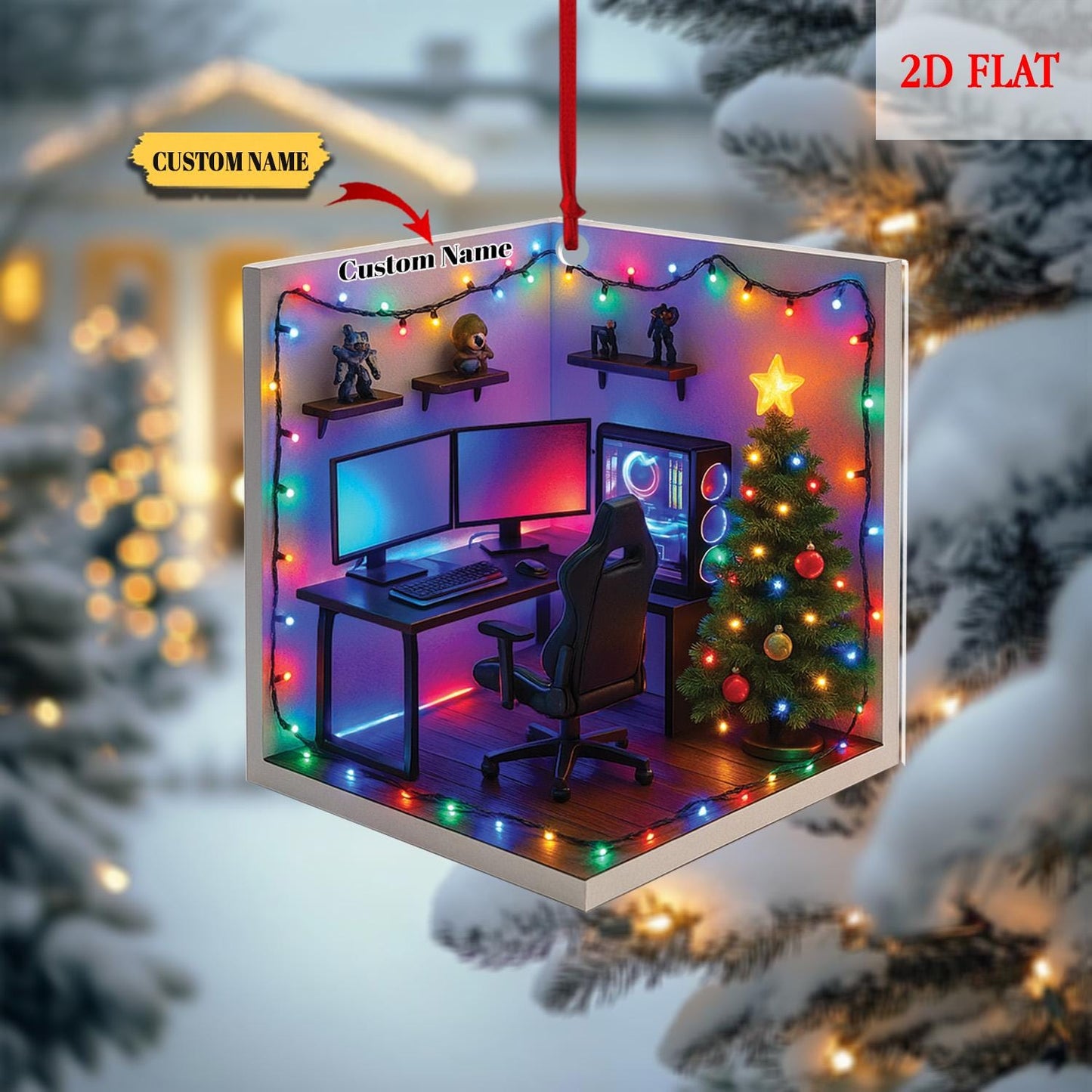 Personalized Name 2D FLAT Dreamy Gaming Room Acrylic Ornament, Gaming Room Ornament, Gift for Gamers,Acrylic Ornament, Gamming Room Ornament