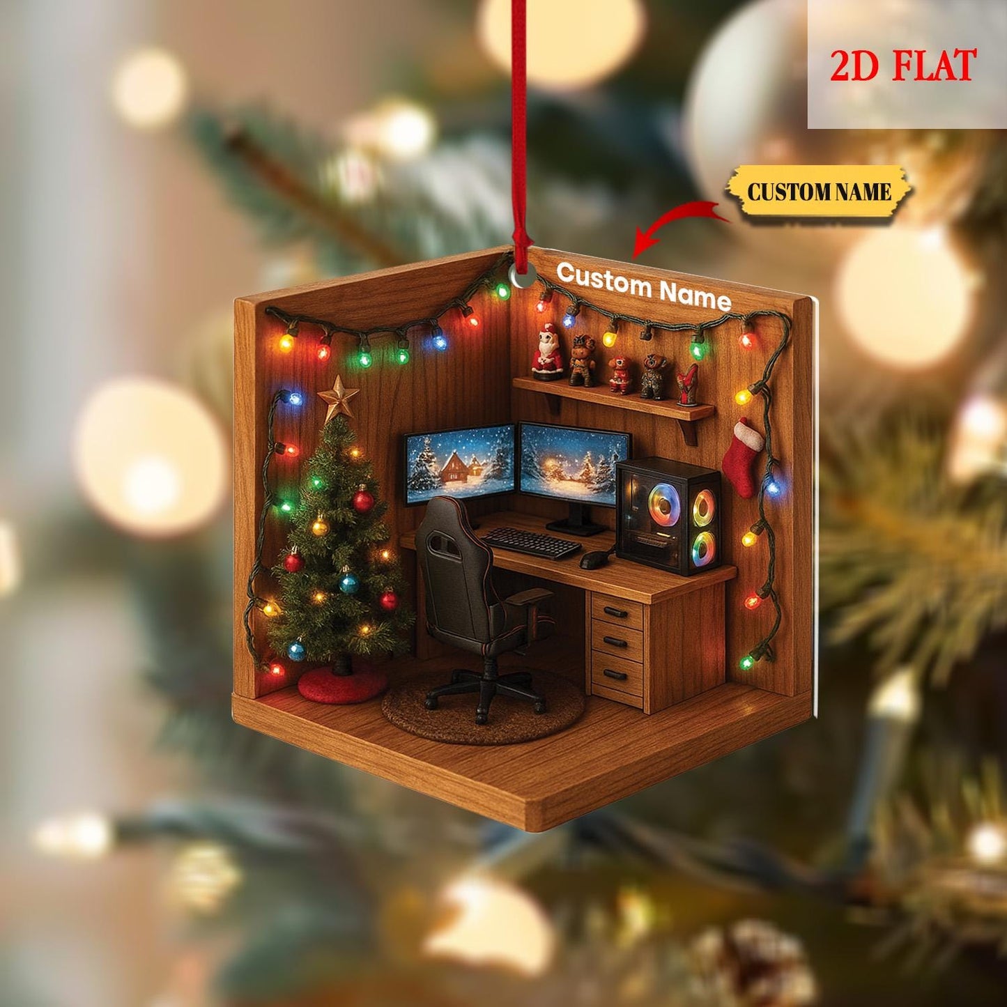 Personalized Name Dreamy Gaming Room 2D Flat Ornament, Gaming Acrylic Ornament, Video Game Ornament, Funny Gamer Gift, Gamming Room Ornament