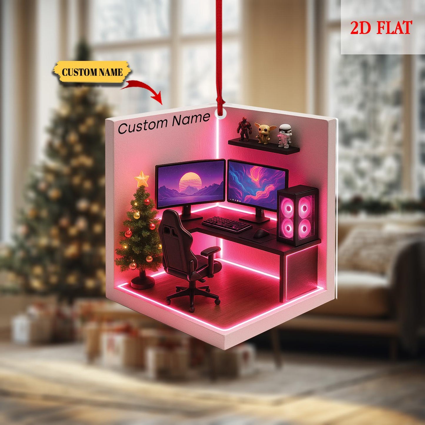 Personalized Dreamy Gaming Room 2D Flat Acrylic Ornament, Gaming Ornament, Video Game Ornament, Gamer Gift, Gamming Room Ornament