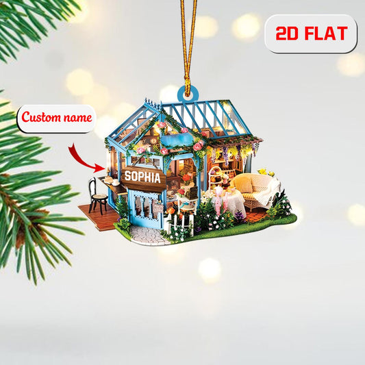 Custom 2D Flat Greenhouse Ornament, Personalized Acrylic Christmas Decoration, Holiday Gift for Gardener Florist Plant Lover Shop Owner