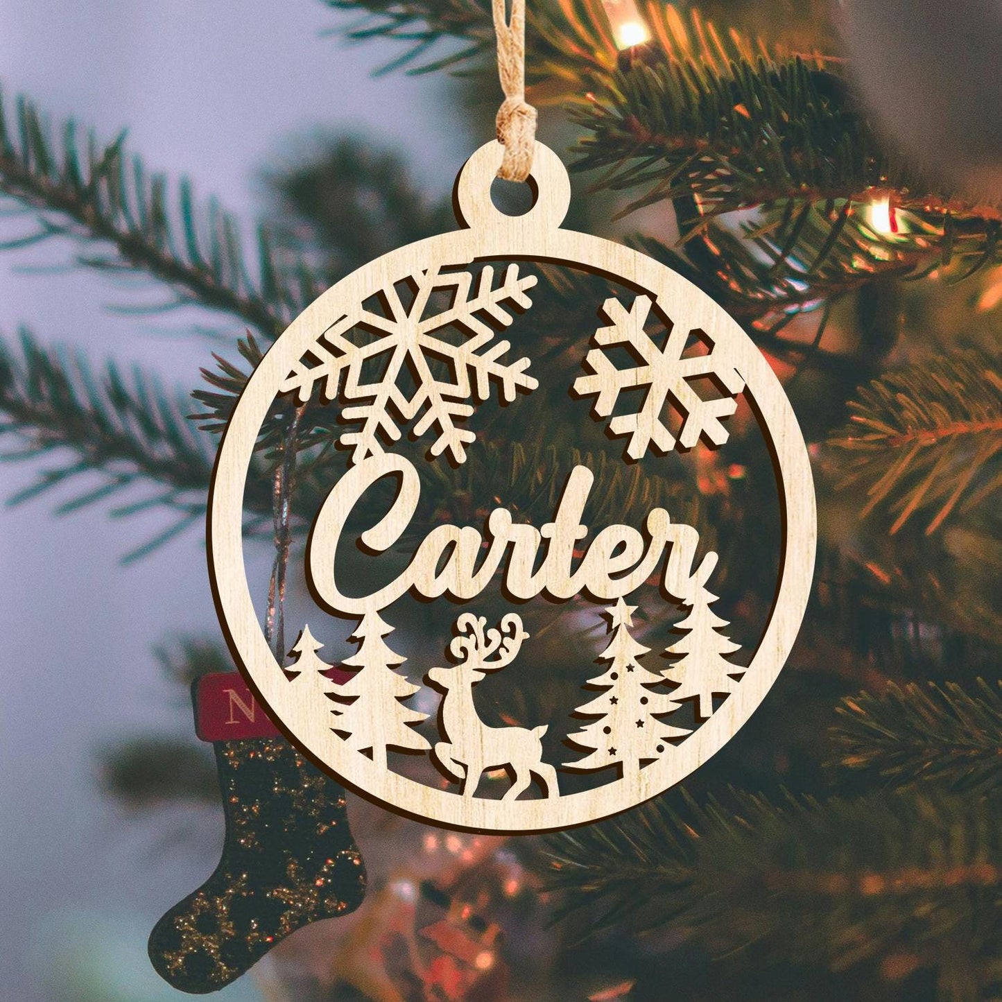 Custom Name Ornament | Personalized Christmas Wood Ornament | USA Made | Laser Cut Gift Tag | Laser Cut Name Bauble 2025