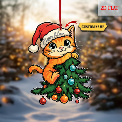 Custom Name Cute Cat Christmas  Flat 2D Ornament Acrylic Ornament, Christmas Tree Decor, Gift For Cat Lover, Cat Lover, Christmas Decoration