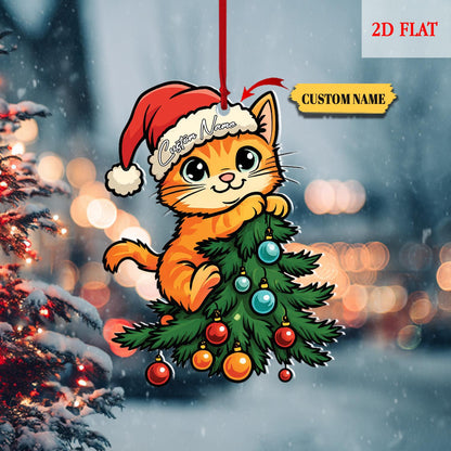 Custom Name Cute Cat Christmas  Flat 2D Ornament Acrylic Ornament, Christmas Tree Decor, Gift For Cat Lover, Cat Lover, Christmas Decoration