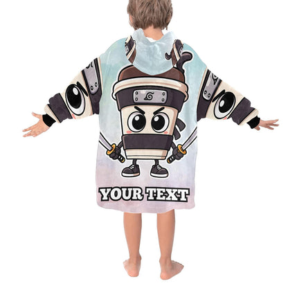 Cappuccino Assassino Kids Hoodie Blanket Hooded Blankets Brainrot Personalized Gift Brainrots