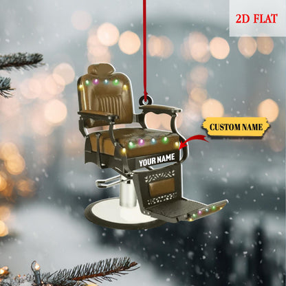 Personalized Barber Chair Ornament, Barber Chair Christmas Ornament, Barber Chair 2D Flat Ornament, Gift For Baber Shop Owner, Barber Gift