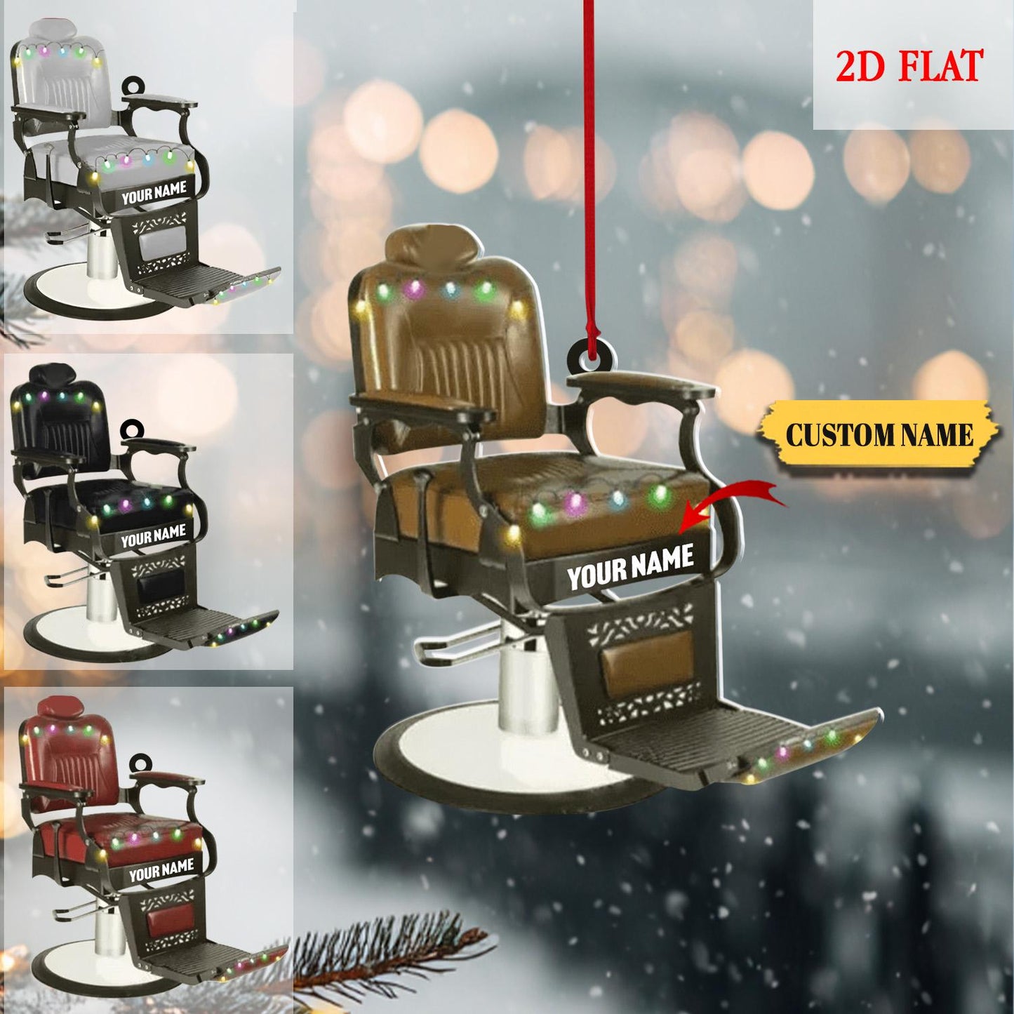 Personalized Barber Chair Ornament, Barber Chair Christmas Ornament, Barber Chair 2D Flat Ornament, Gift For Baber Shop Owner, Barber Gift