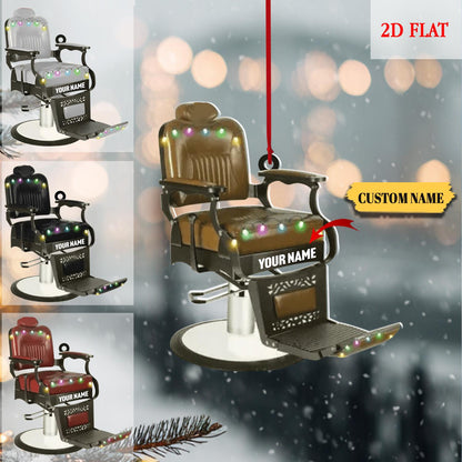 Personalized Barber Chair Ornament, Barber Chair Christmas Ornament, Barber Chair 2D Flat Ornament, Gift For Baber Shop Owner, Barber Gift
