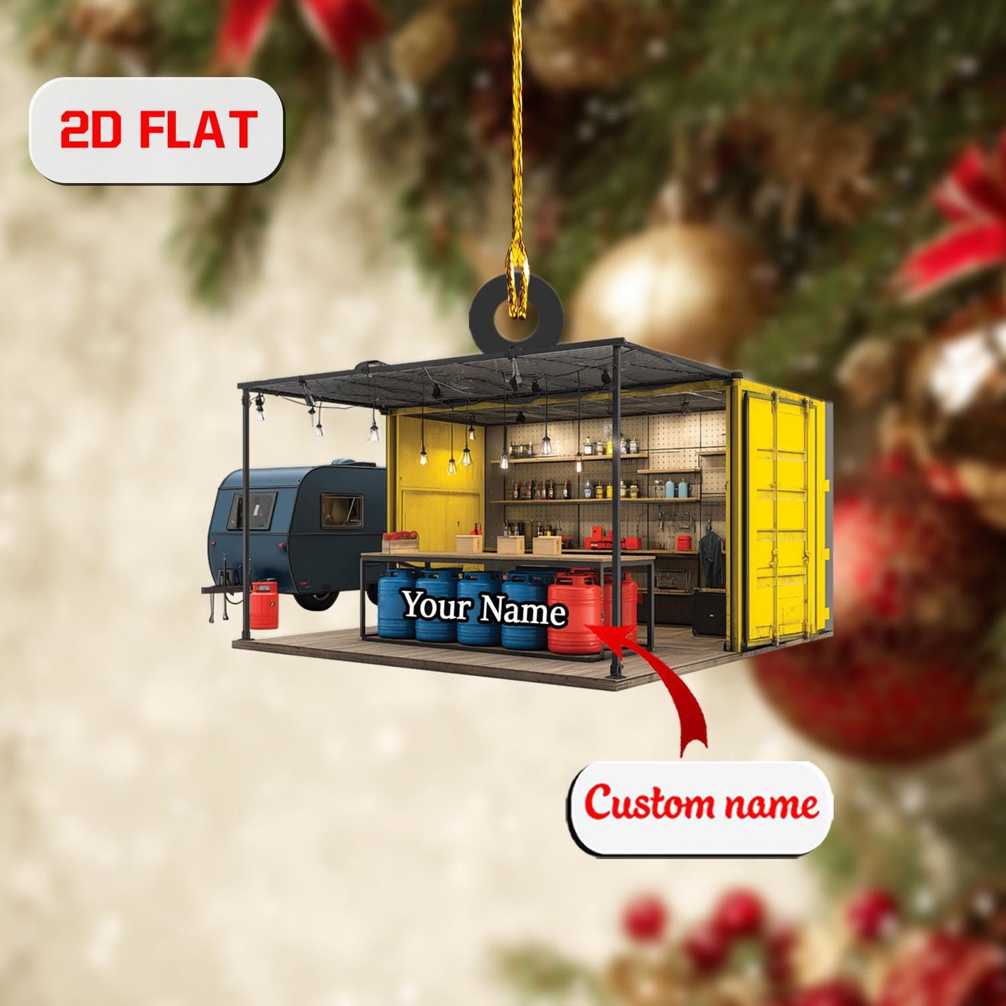Custom 2D Flat Acrylic Christmas Ornament, Personalized Container Workshop Gift, Unique Garage Decoration, Holiday Keepsake Ornament