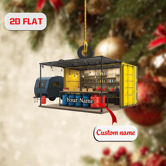 Custom 2D Flat Acrylic Christmas Ornament, Personalized Container Workshop Gift, Unique Garage Decoration, Holiday Keepsake Ornament