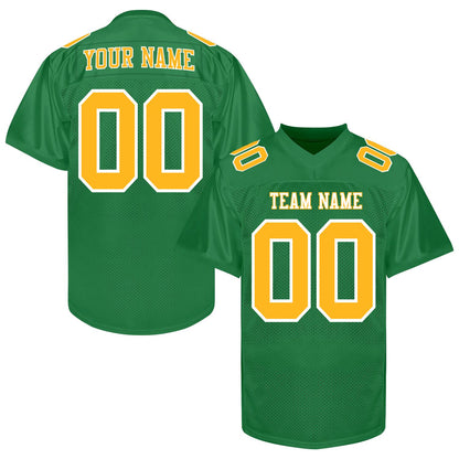 Customized  Football Jersey Men Women Youth Kid, White Green Gold Football Shirt Printed Name Number and Logo, Practice Sports Uniform