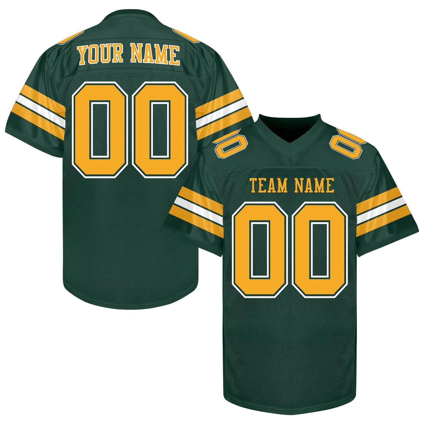 Customized  Football Jersey Men Women Youth Kid, Dark Green Gold Football Shirt Printed Name Number and Logo, Practice Sports Uniform
