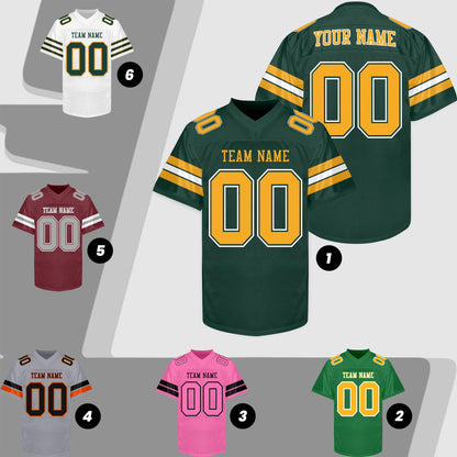 Customized  Football Jersey Men Women Youth Kid, Dark Green Gold Football Shirt Printed Name Number and Logo, Practice Sports Uniform