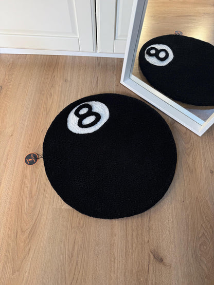 Handmade Tufted Rug – 8 Ball Round Carpet, Soft Fluffy Pool Ball Mat, Unique Game Room or Home Decor Gift