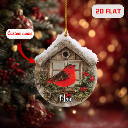 Personalized Cardinal Ornament, Custom Name Red Bird Christmas Ornament, Winter Cardinal Decor, Memorial Holiday Gift, Rustic Xmas Ornament