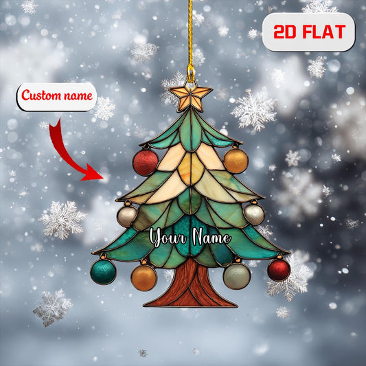 Personalized Christmas Tree Ornament, Custom Name Holiday Ornament, Festive Xmas Tree Decor, Stained Glass Style Ornament, Gift Idea