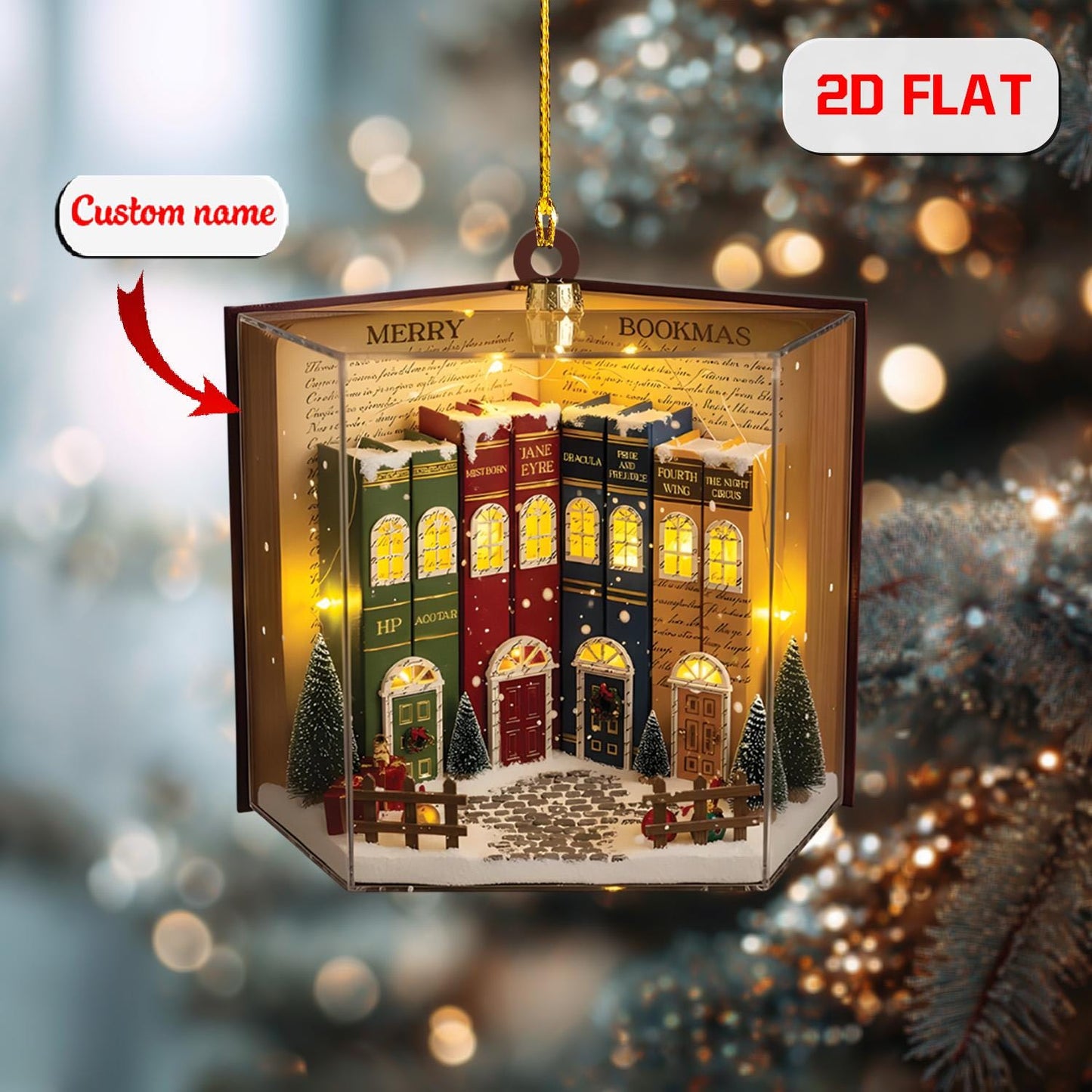 Personalized Book Ornament, Custom Name Library Christmas Ornament, Book Lover Holiday Decor, Literary Gift Idea, Reading Tree Ornament