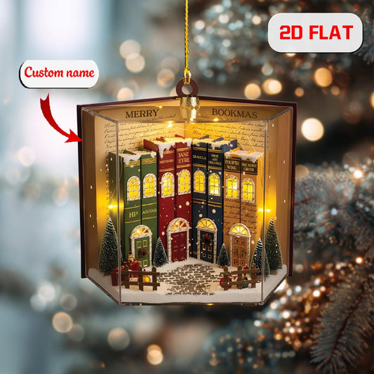 Personalized Book Ornament, Custom Name Library Christmas Ornament, Book Lover Holiday Decor, Literary Gift Idea, Reading Tree Ornament