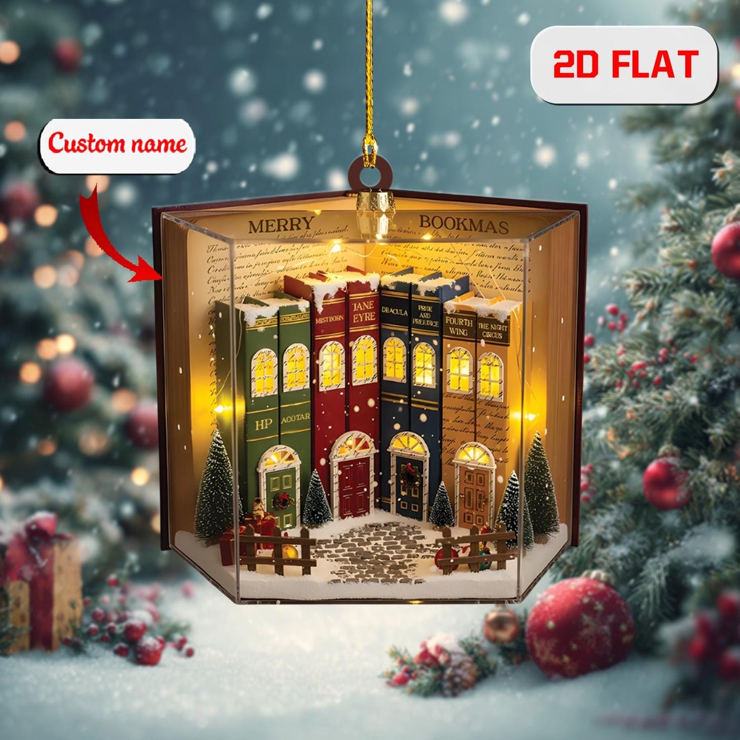 Personalized Book Ornament, Custom Name Library Christmas Ornament, Book Lover Holiday Decor, Literary Gift Idea, Reading Tree Ornament