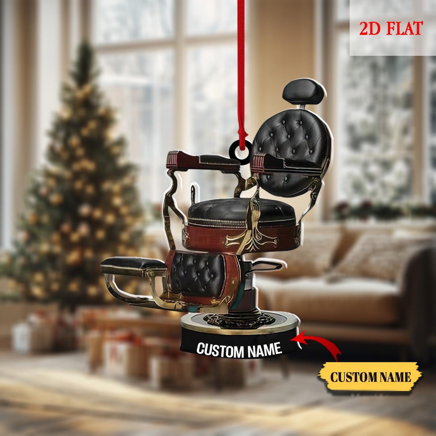 Personalized Name Barber Chair Ornament, Gift For Barber Shop, Barber Chair 2D Flat Ornament, Gift For Baber Shop Owner, Barber Gift