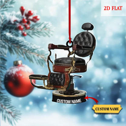 Personalized Name Barber Chair Ornament, Gift For Barber Shop, Barber Chair 2D Flat Ornament, Gift For Baber Shop Owner, Barber Gift