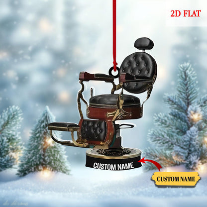 Personalized Name Barber Chair Ornament, Gift For Barber Shop, Barber Chair 2D Flat Ornament, Gift For Baber Shop Owner, Barber Gift