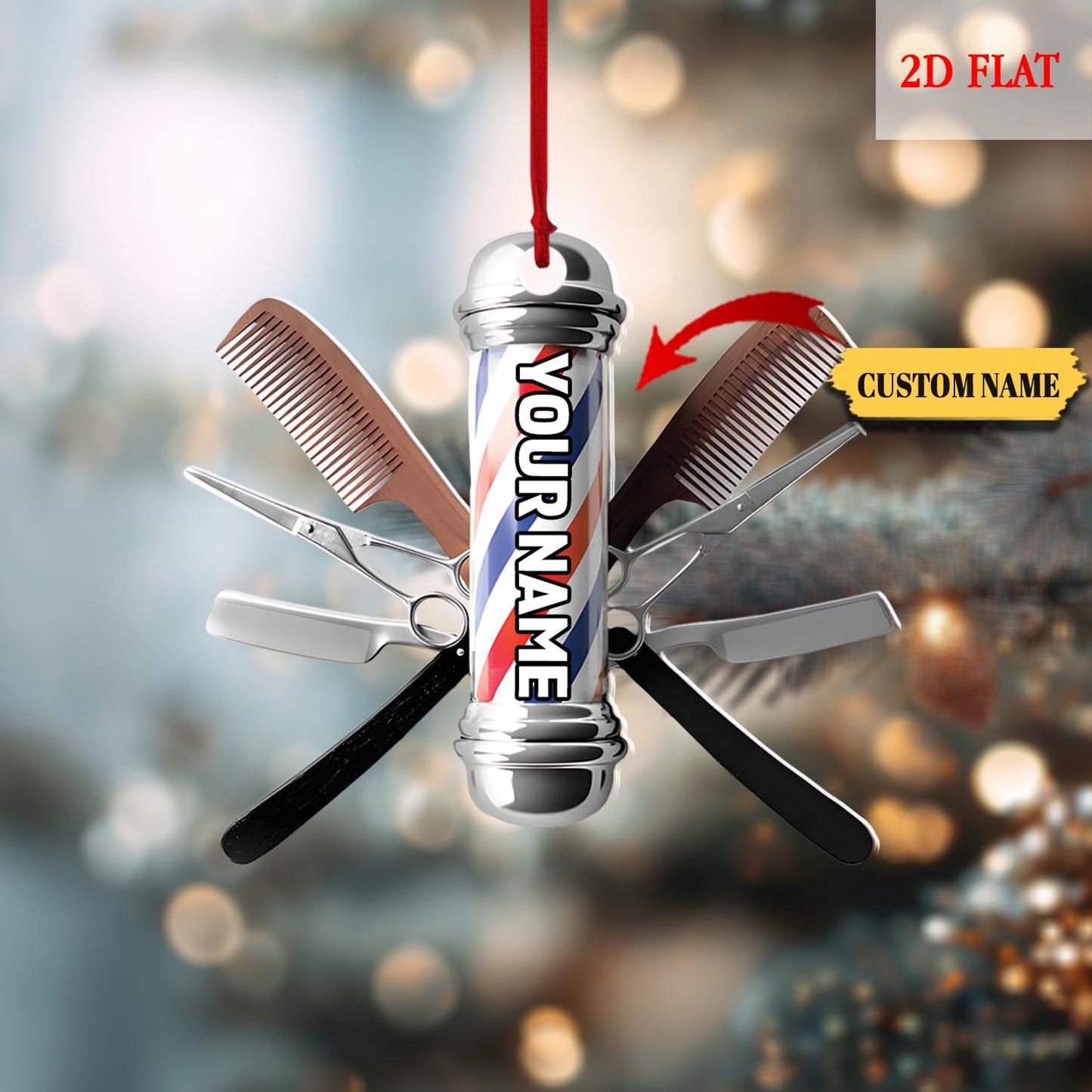 Personalized Hair cut bur bar logo Template Ornament, Christmas Tree Decoration Keepsake, Gift For Hairdresser Barber, Barber Shop