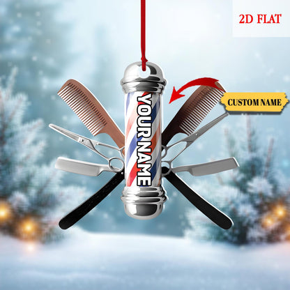 Personalized Hair cut bur bar logo Template Ornament, Christmas Tree Decoration Keepsake, Gift For Hairdresser Barber, Barber Shop