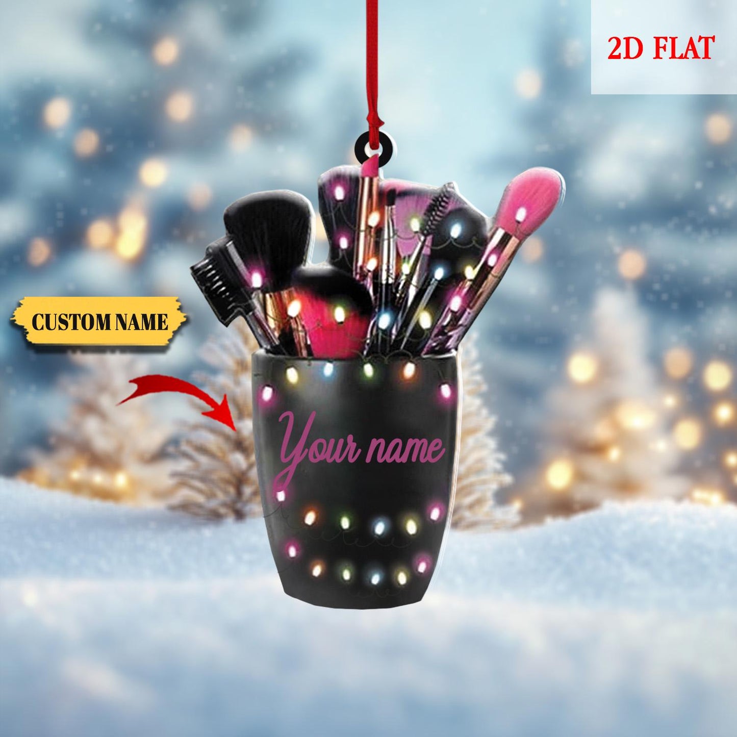 Custom Name Makeup 2D Flat Ornament, Christmas Ornament Keepsake, Teen Girl Christmas, Makeup Set Christmas Tree Decor, Makeup Gift