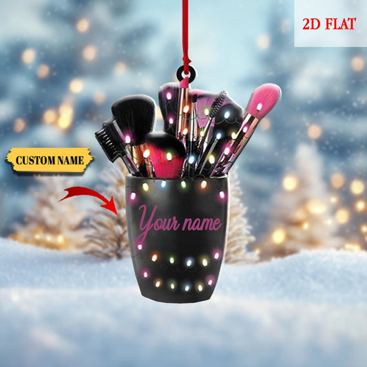 Custom Name Makeup 2D Flat Ornament, Christmas Ornament Keepsake, Teen Girl Christmas, Makeup Set Christmas Tree Decor, Makeup Gift