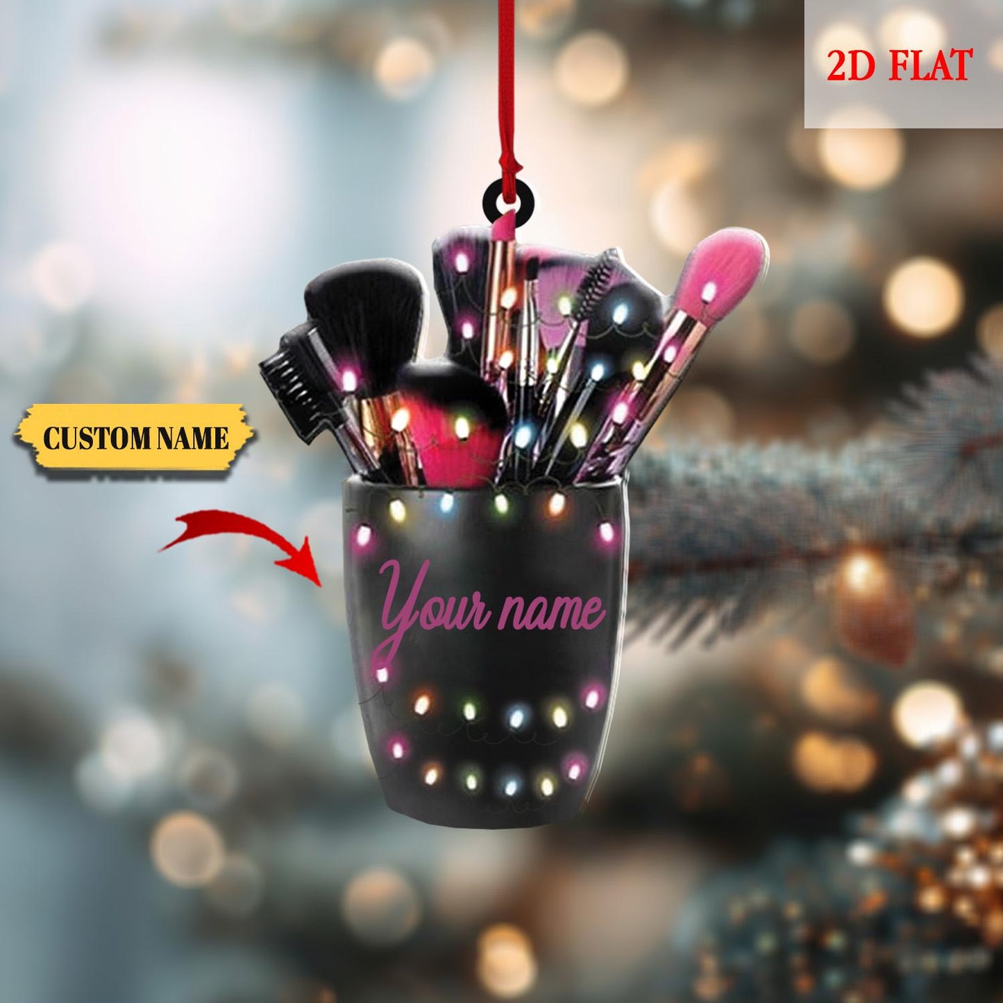 Custom Name Makeup 2D Flat Ornament, Christmas Ornament Keepsake, Teen Girl Christmas, Makeup Set Christmas Tree Decor, Makeup Gift