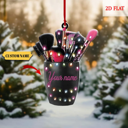 Custom Name Makeup 2D Flat Ornament, Christmas Ornament Keepsake, Teen Girl Christmas, Makeup Set Christmas Tree Decor, Makeup Gift