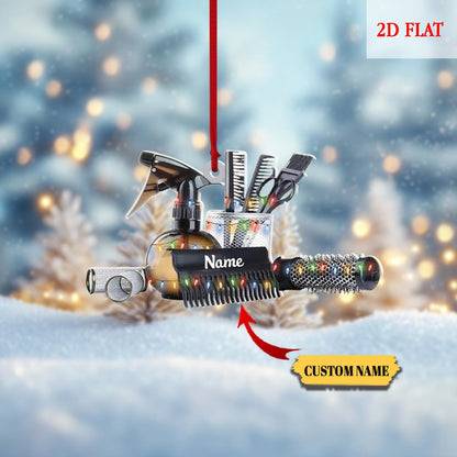 Personalized Name Hairstylist Ornament, Hairslylist Tool Set Ornament, 2D Flat Hairdresser Barber Acrylic Ornament, Teen Girl Christmas