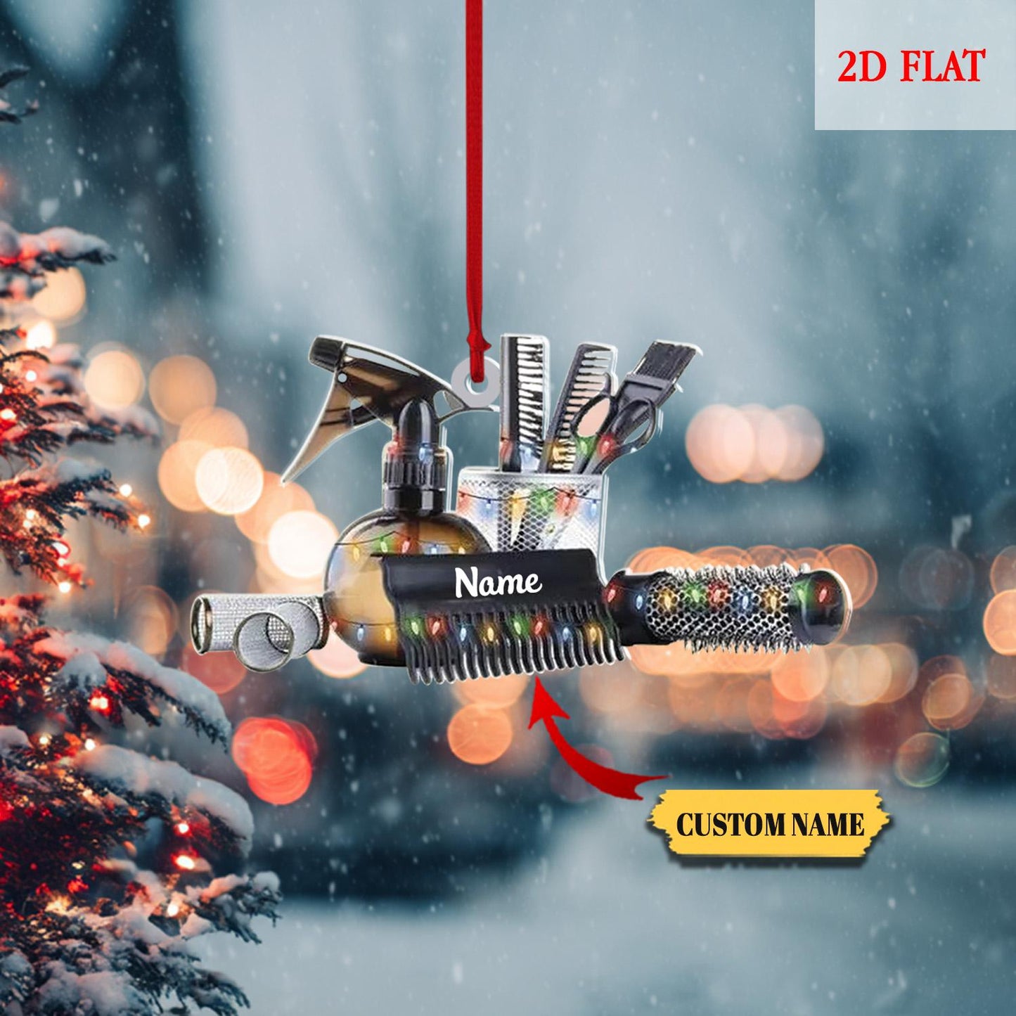 Personalized Name Hairstylist Ornament, Hairslylist Tool Set Ornament, 2D Flat Hairdresser Barber Acrylic Ornament, Teen Girl Christmas