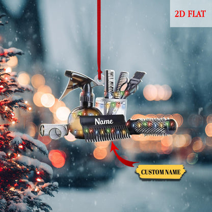 Personalized Name Hairstylist Ornament, Hairslylist Tool Set Ornament, 2D Flat Hairdresser Barber Acrylic Ornament, Teen Girl Christmas