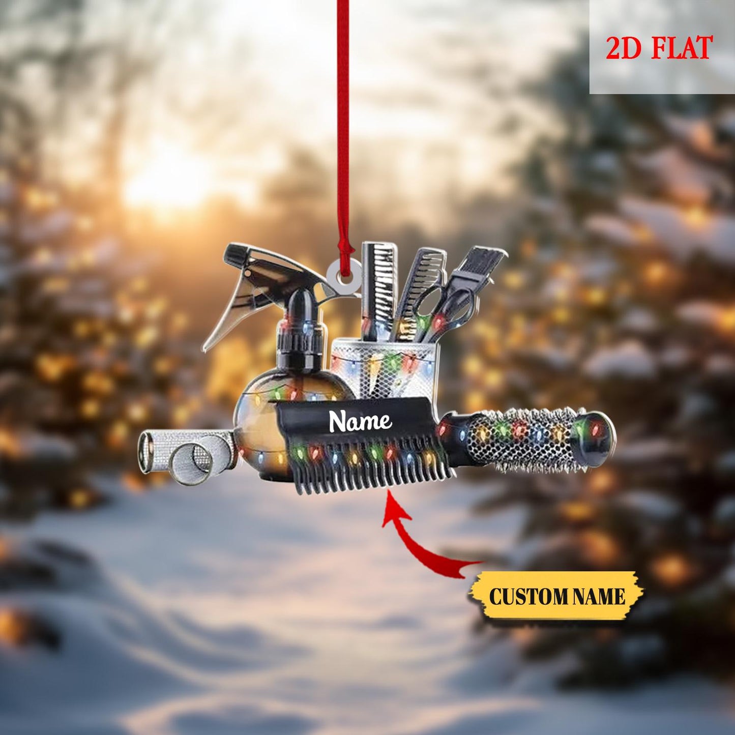 Personalized Name Hairstylist Ornament, Hairslylist Tool Set Ornament, 2D Flat Hairdresser Barber Acrylic Ornament, Teen Girl Christmas