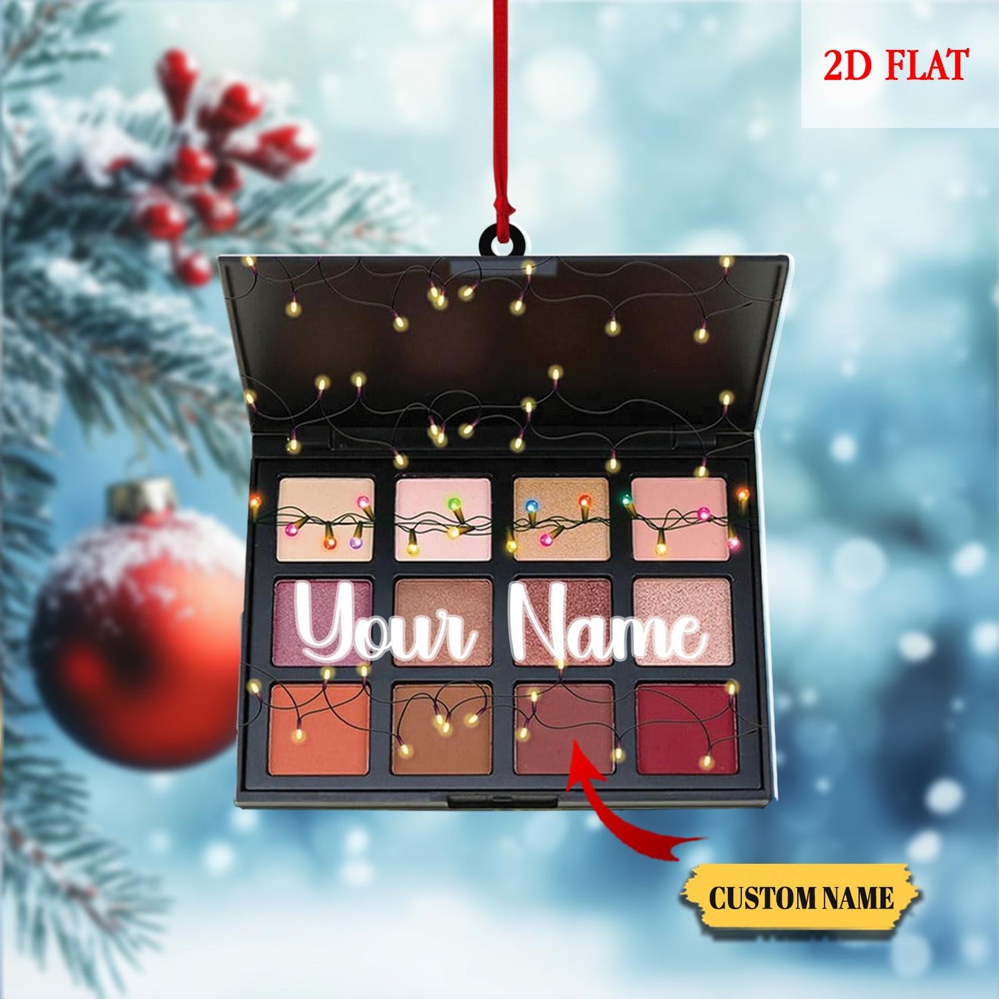 Custom Name Makeup Box Shape Acrylic 2D Flat Ornament, Girl Makeup Artist Christmas Ornament, Makeup Set Christmas Tree Decor, Makeup Gift