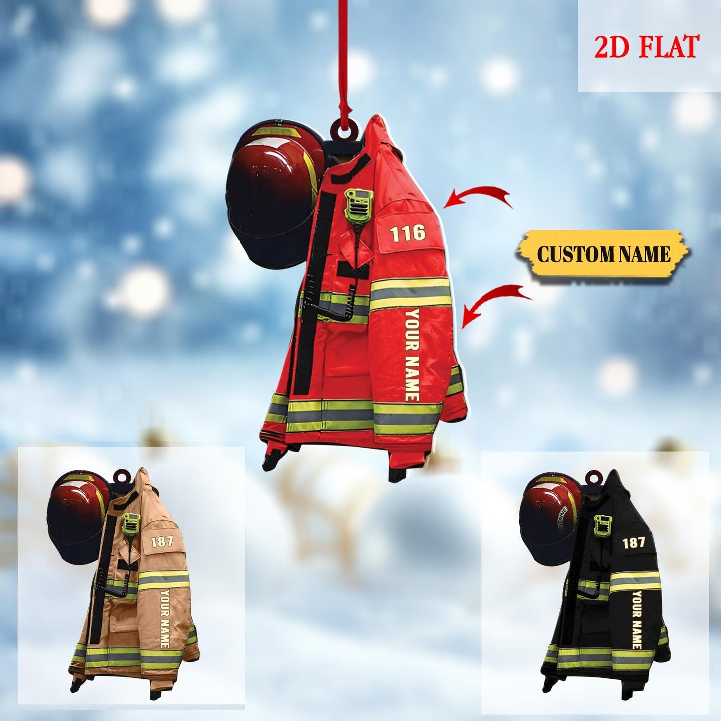 Personalized Firefighter Acrylic 2D Flat Ornament, Fire Hero Uniform,Firefighter Christmas Gift, Firefighter Gear Keepsake, Fireman Ornament