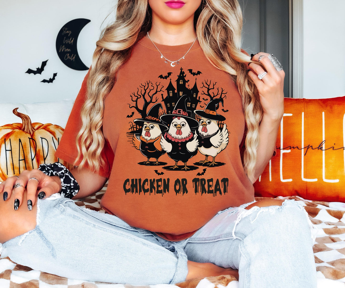 Spooky Chicken Or Treat Shirt, Halloween Chicken T-Shirt, Horror Chicken House Tee, Ghost Chicken Sweatshirt, Halloween Holiday Gift