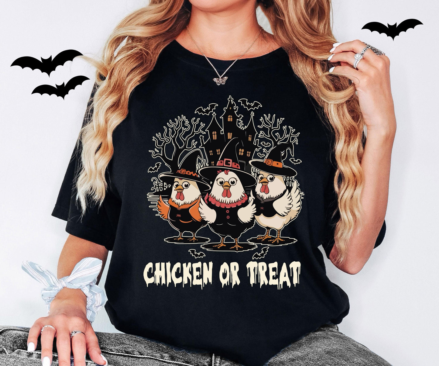 Spooky Chicken Or Treat Shirt, Halloween Chicken T-Shirt, Horror Chicken House Tee, Ghost Chicken Sweatshirt, Halloween Holiday Gift