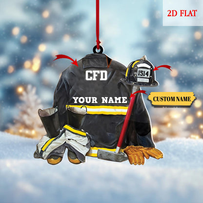 Personalized Firefighter Ornament, Acrylic Fire Hero Uniform, Firefighter Christmas Gift, Firefighter Gear Keepsake, Fireman Ornament