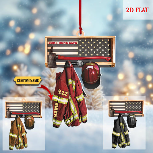 Custom Firefighter Uniform 2D Ornament, Chirstmas Gift for Dad Papa, Firefighter Christmas Gift, Firefighter Gear Keepsake, Fireman Ornament