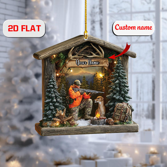 Personalized Hunter & Dog Christmas Ornament: Rustic Country Decor