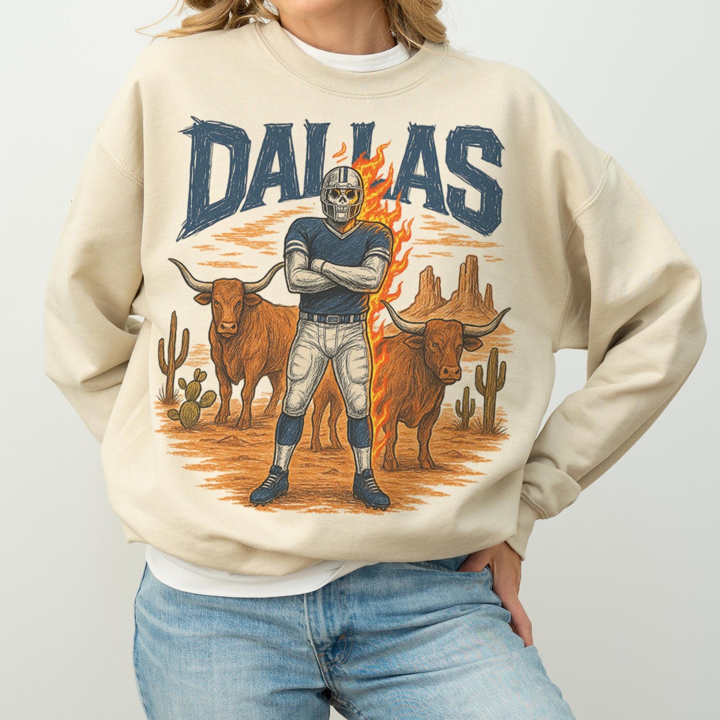 Dallas Cowboys Football Vintage Style Sweatshirt, Retro Varsity Crewneck, Old School Game Day Apparel for Fans